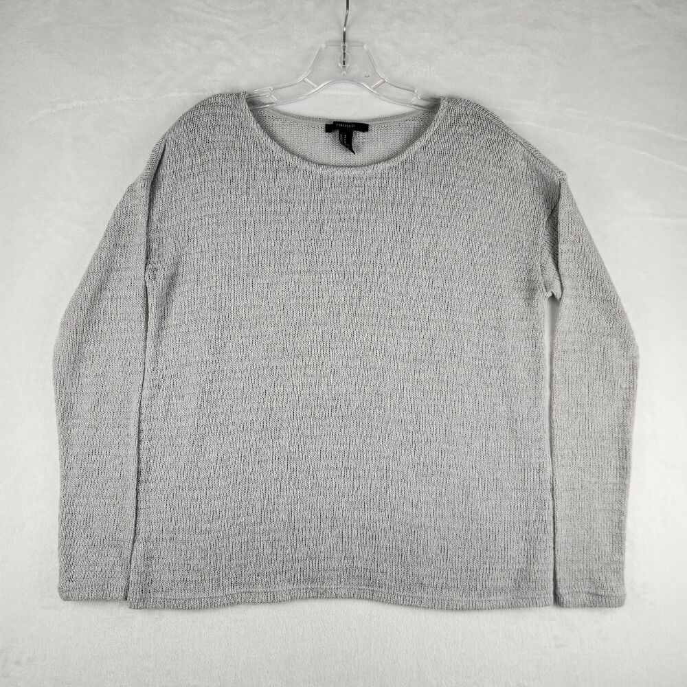 FOREVER 21 Sweater Women's M Pullover Long Sleeve Grey Loose Knit Lagenlook‎